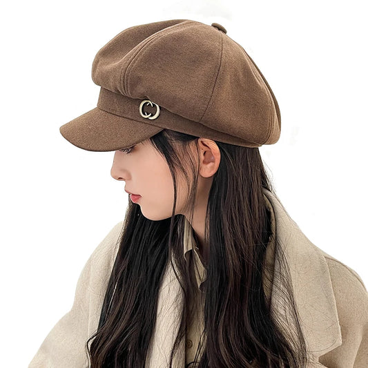 New Fashion Ladies Autumn Winter Warm Octagonal Cap Woolen Beret Hat For Women Vintage Artist Painter Solid Color Newsboy Berets