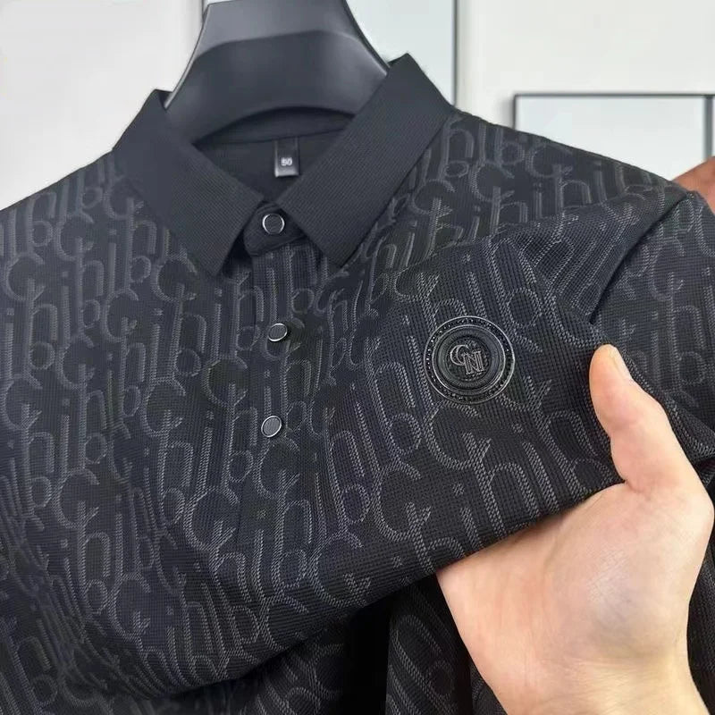 2024 Summer New Men's Printed Ice Silk Short sleeved Business Polo Shirt Luxury Brand Casual Traceless Soft T-Shirt Men's Wear
