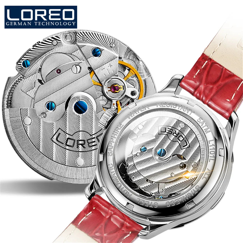 LOREO Luxury Women Watch Brand Sapphire Crystal Fashion Watches Ladies Women Automatic Mechanical Watches Relogio Feminino