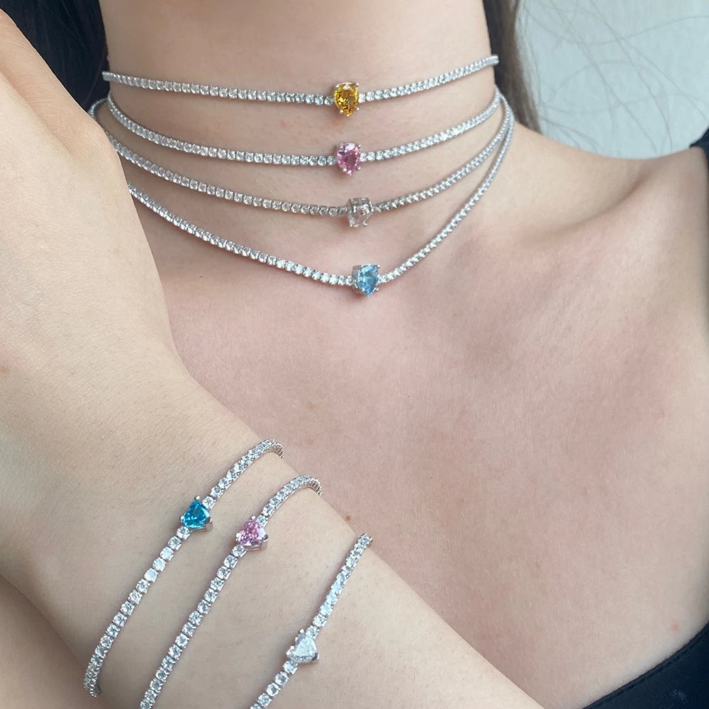 Wong Rain 100% 925 Sterling Silver Crushed Ice Cut Lab Sapphire Gemstone Women Necklace Pendant Fashion Fine Jewelry Wholesale