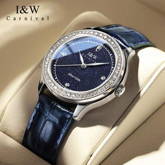 Montre Femme Luxury Brand IW Diamond Watches for Women Waterproof Quartz Women Watch Sapphire Luminous Leather Band Ladies Watch