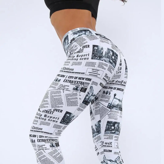 Yoga Pants Women Casual Stretchy Breathable Newspaper Letter Print 2022 Fashion Sexy Workout Leggings Trousers for Exercise