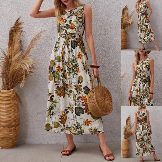 2024 Summer Vacation Style Skirt Women's Fashion Printed Sleeveless Dress
